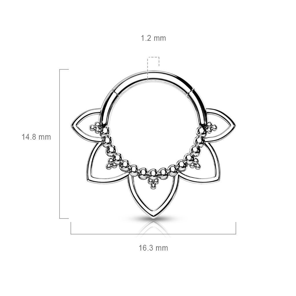 (8mm) Helix / Tragus / Septum 316L Chirurgenstahl Mehrzweck Piercing mit Klickverschluss Blume - Silber
