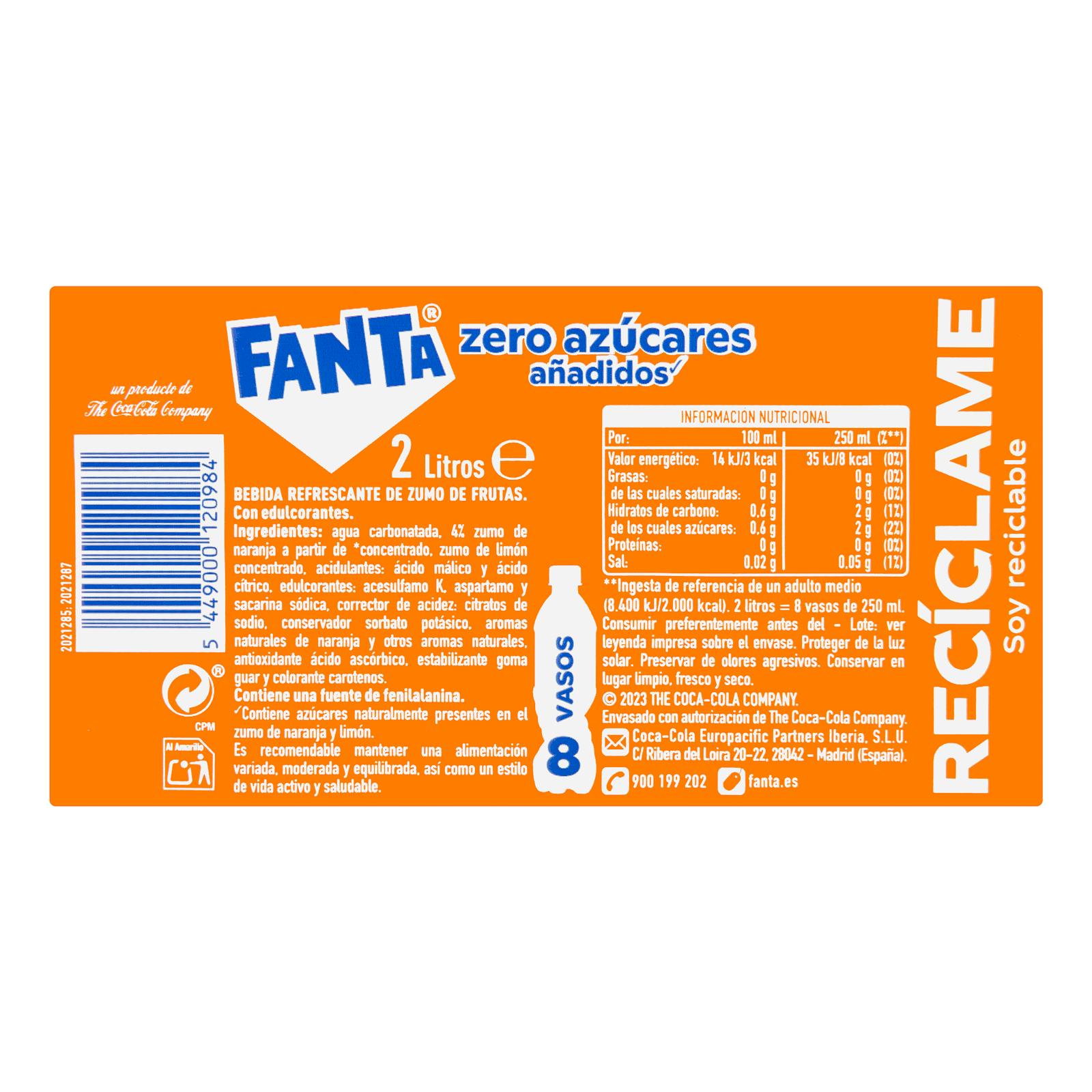 Boisson gazeuse Fanta à l'orange sans sucres ajoutés