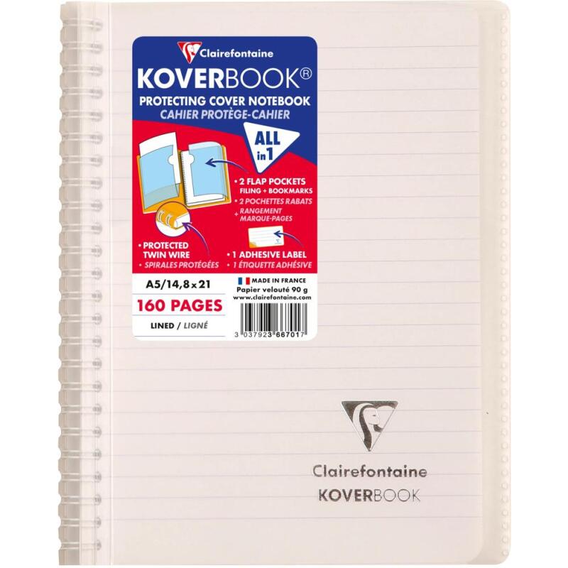 Carnet reliure intégrale enveloppante Koverbook A5 160 pages ligné couverture polypropylène transparent - Assortis
