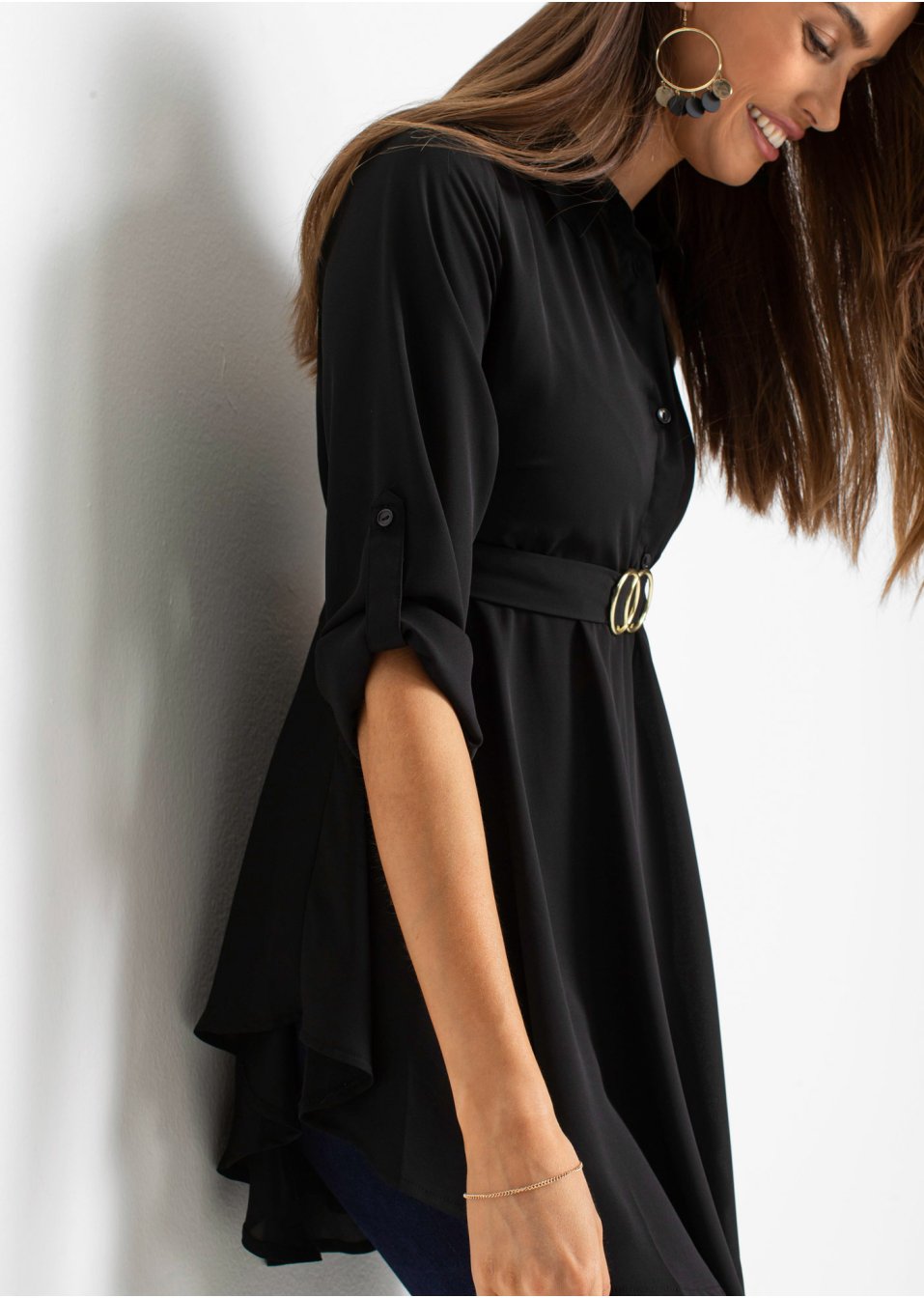 Blouse longue avec ceinture avec polyester recyclé
