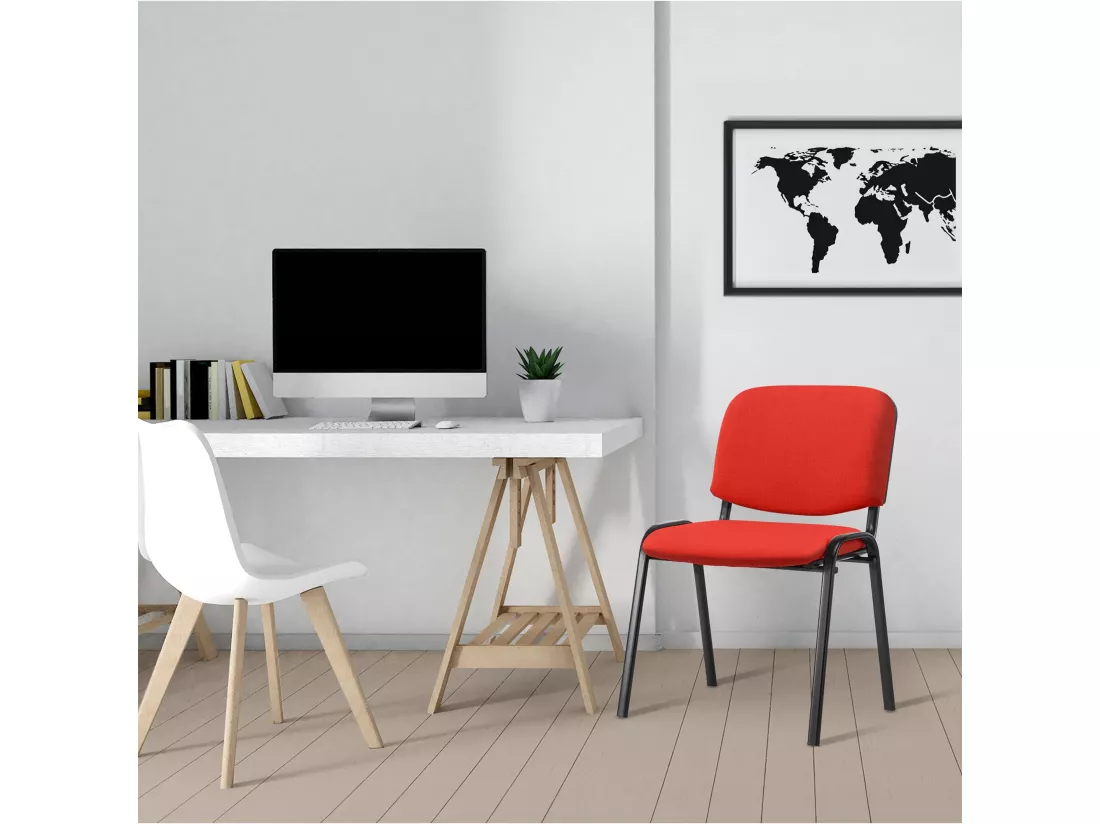 Chaise de conférence - Tissu & Métal noir mat - Rouge - Ken