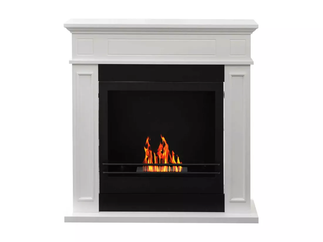 Jefferson - Cheminée au bioéthanol de sol en bois 89,5x28xH90,5 cm, couleur blanc