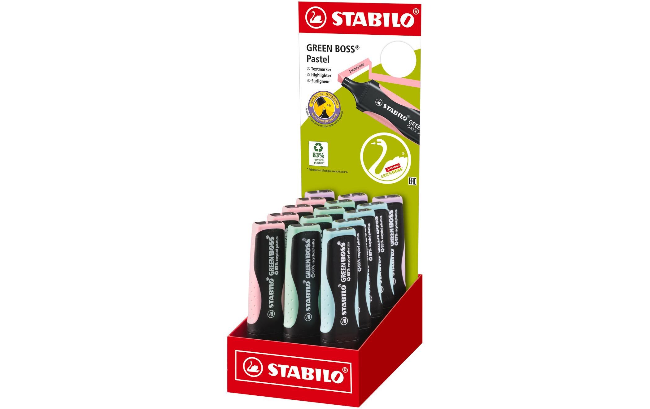 Textmarker GREEN BOSS 15 Stück im Display, assortiertUmweltfreundlicher Leuchtstift
