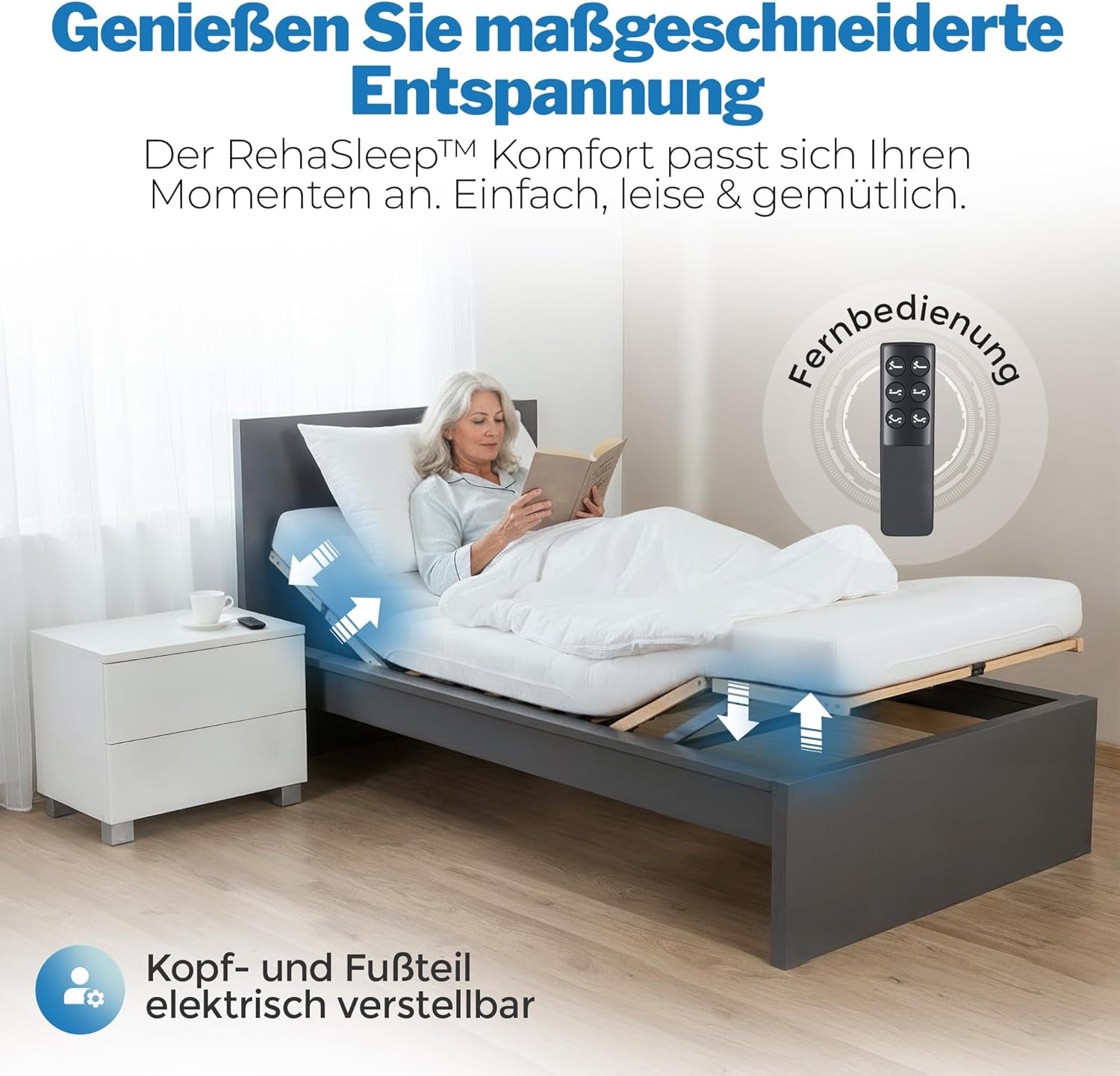 Komfort Lattenrost elektrisch verstellbar 90x200 – 28 Birkenholzleisten für erholsamen Schlaf – 100 Nächte Probeschlafen – Lattenrost elektrisch Made in Germany