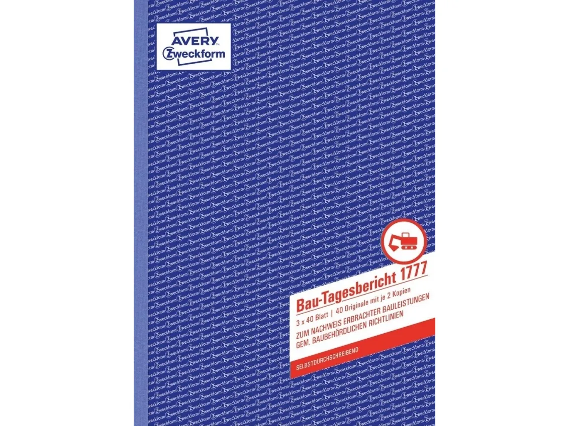 Avery Zweckform - Byggers dagbog - 40 ark - A4 - triplikat - karbonfri