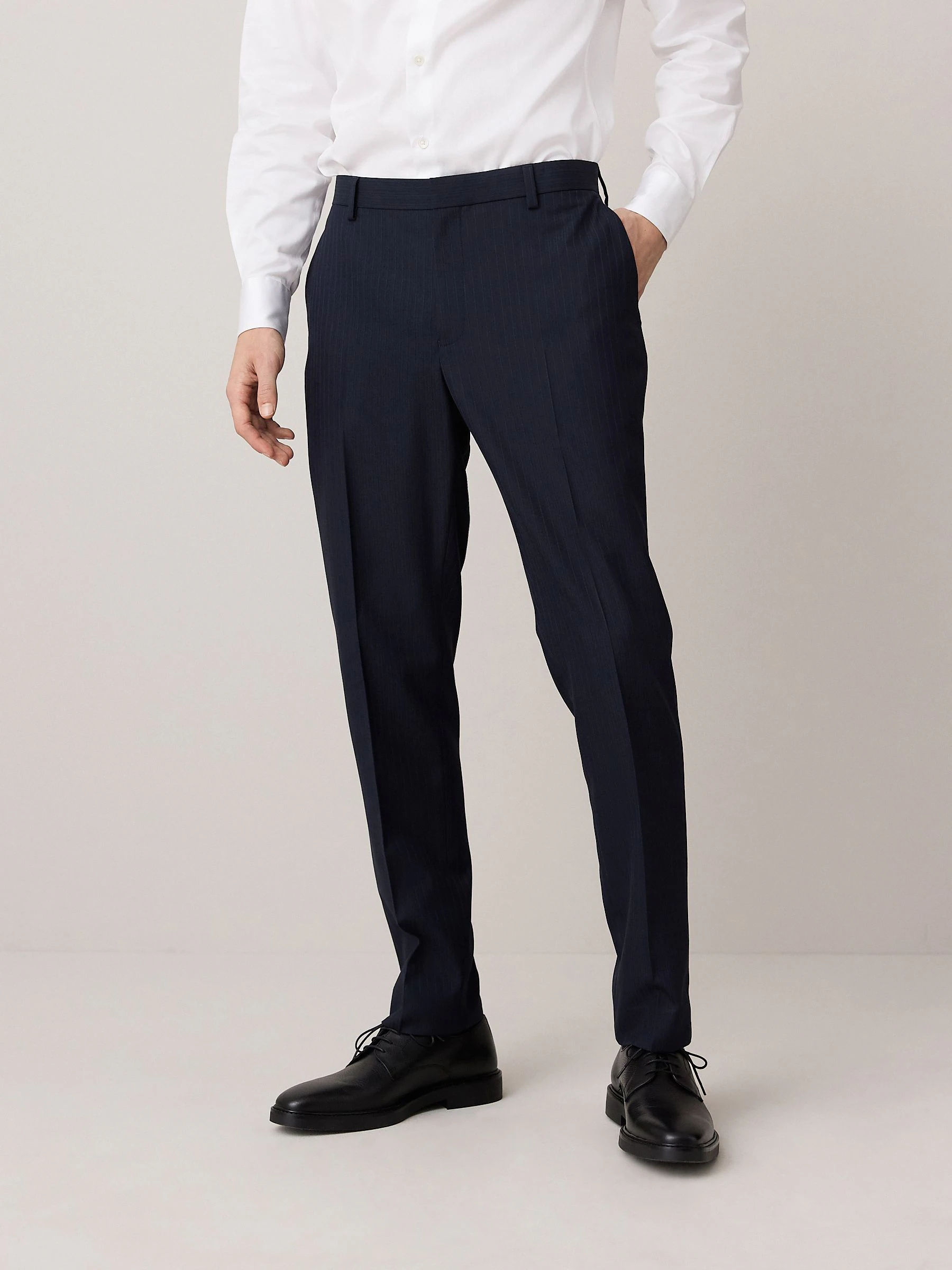 Donkerblauw - Slim-fit gestreepte kostuumbroek