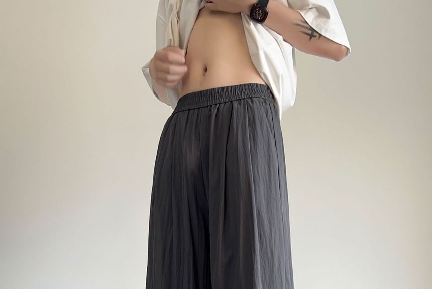 Deepwood - Mid Rise Plain Wide Leg Broek