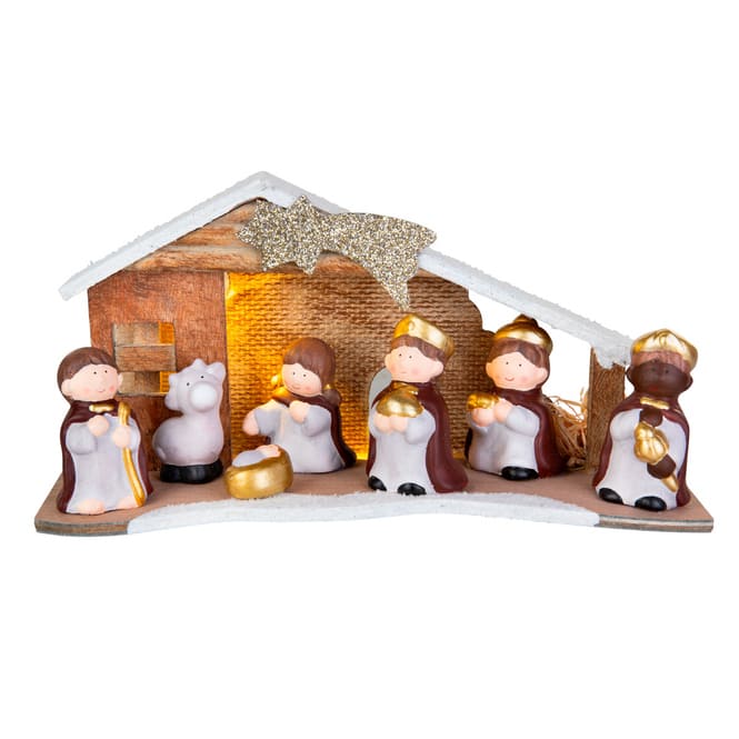 Krippenstall mit LED - ca. 30 x 10,5 x 15 cm