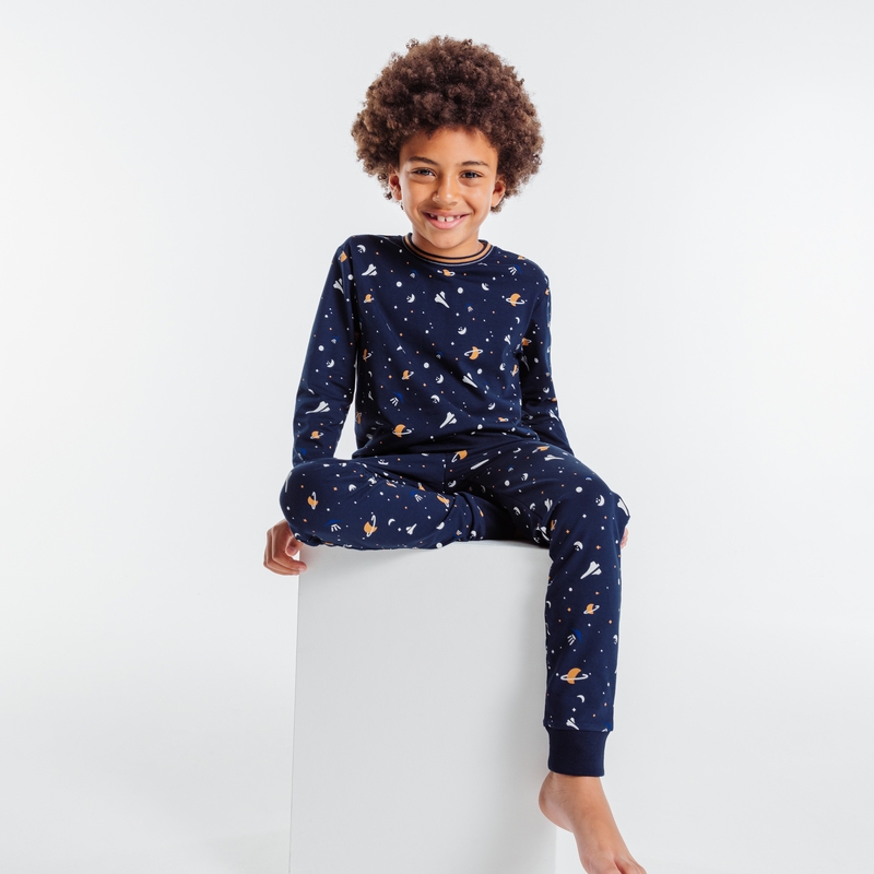 Pyjama 2 pièces motif planètes bleu garçon