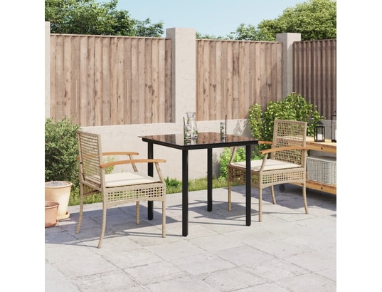 VIDAXL - Ensemble table et chaises Ensemble à manger de jardin et coussins 3 pcs beige poly rot...