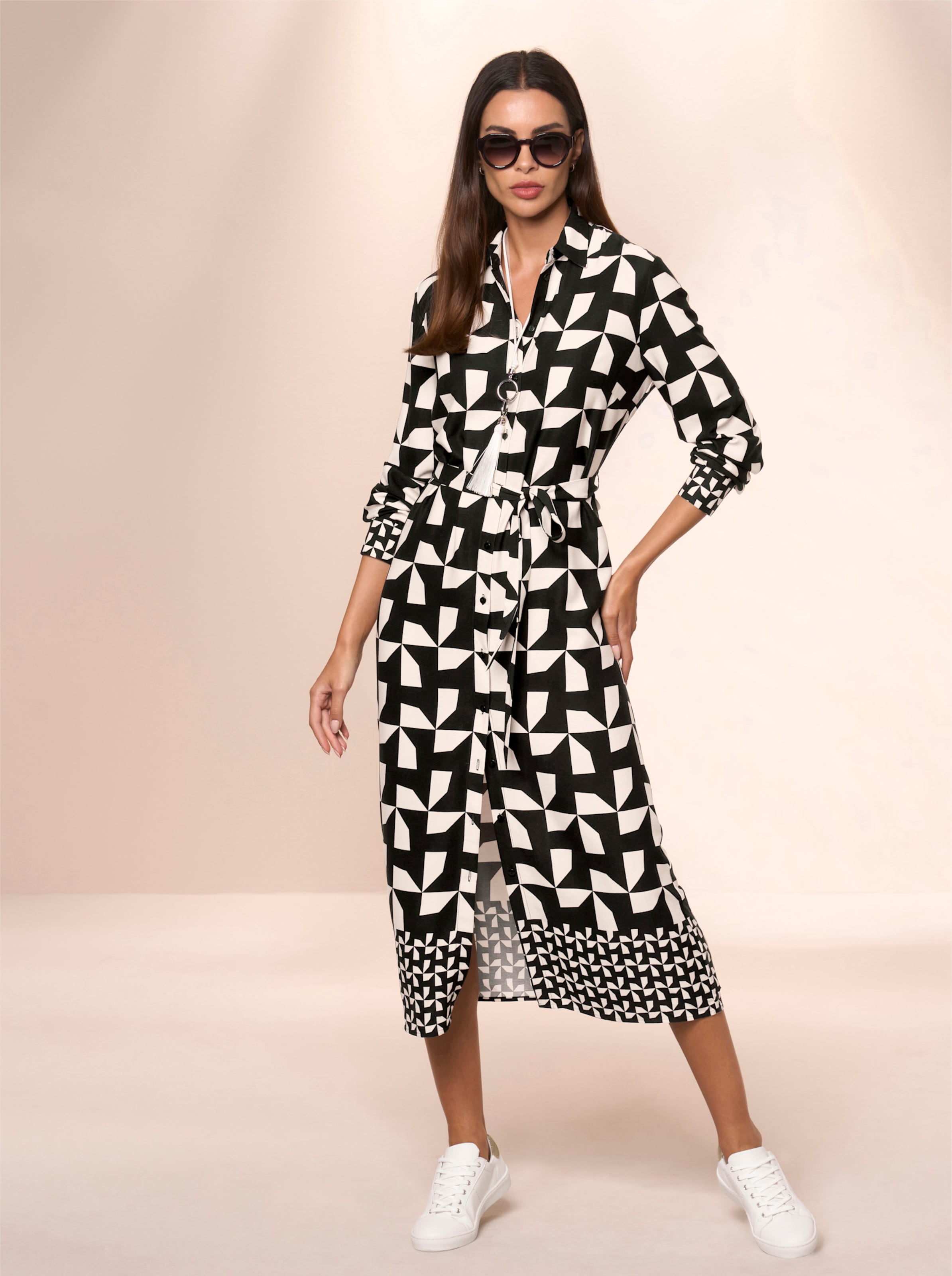 heine Druck-Kleid in sand-schwarz-bedruckt