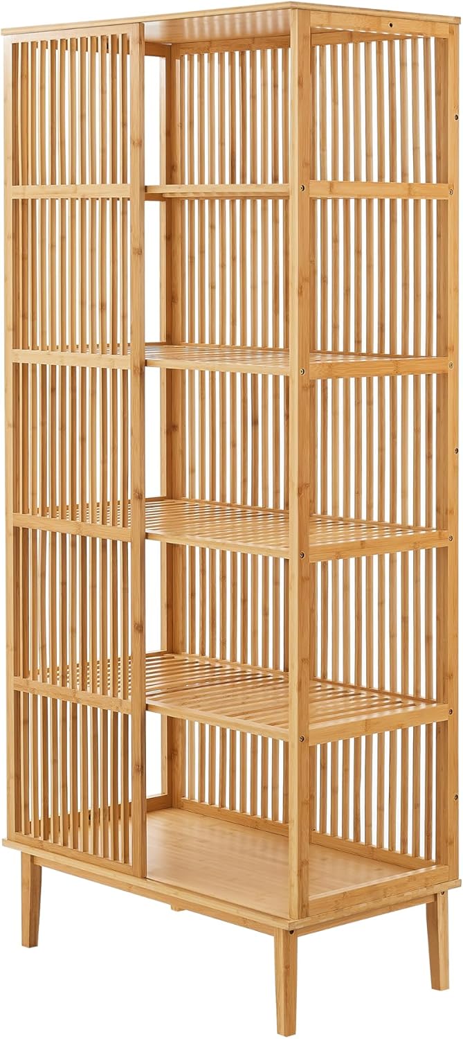 [en.casa] Standregal Trundholm Badregal mit 5 Ablagen freistehend aus Bambus Aufbewahrungsregal 185 x 80 x 45 cm für Wohnzimmer Flur Küche