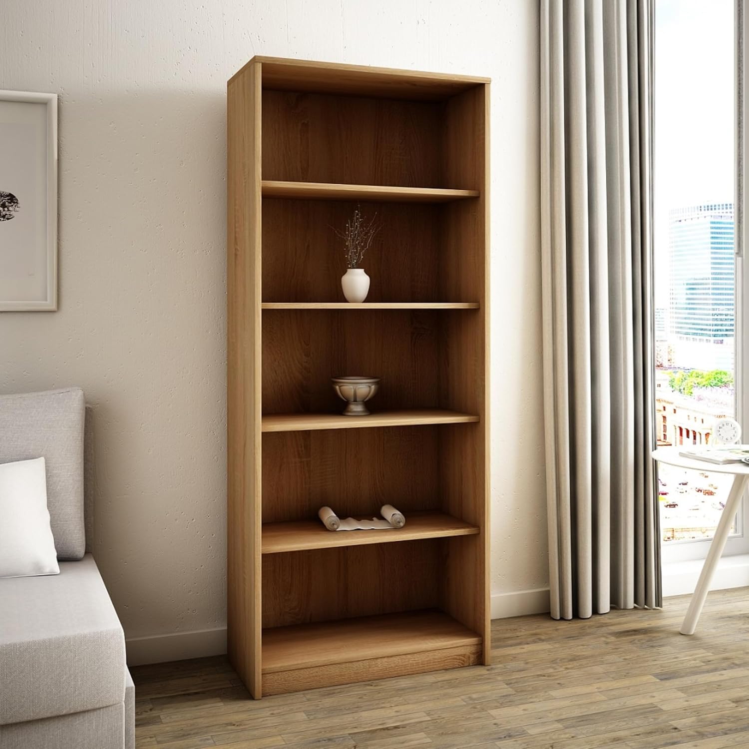 Home Collective Bücherregal mit 5 Ebenen Regal in Matter Ausführung 74 cm breit Standregal mit 4 Einlegeböden für Schlafzimmer Wohnzimmer Flur strapazierfähige Laminatplatte 16 mm dick Sonoma