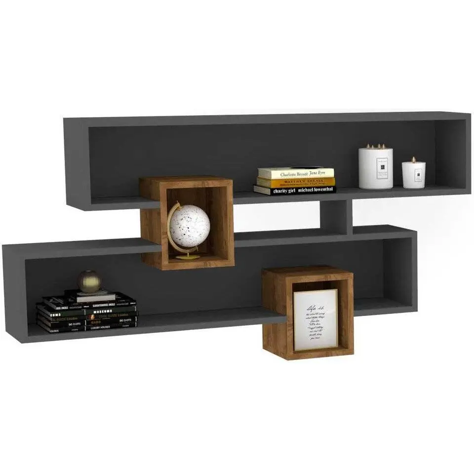 Wandplank Georgina-antraciet/walnoot