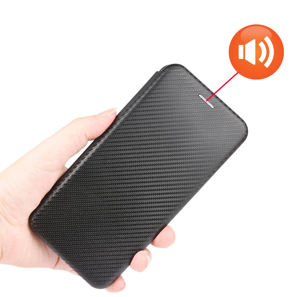 iPhone 13 Pro Leder Tasche Flip Cover Carbon Look - Schwarz