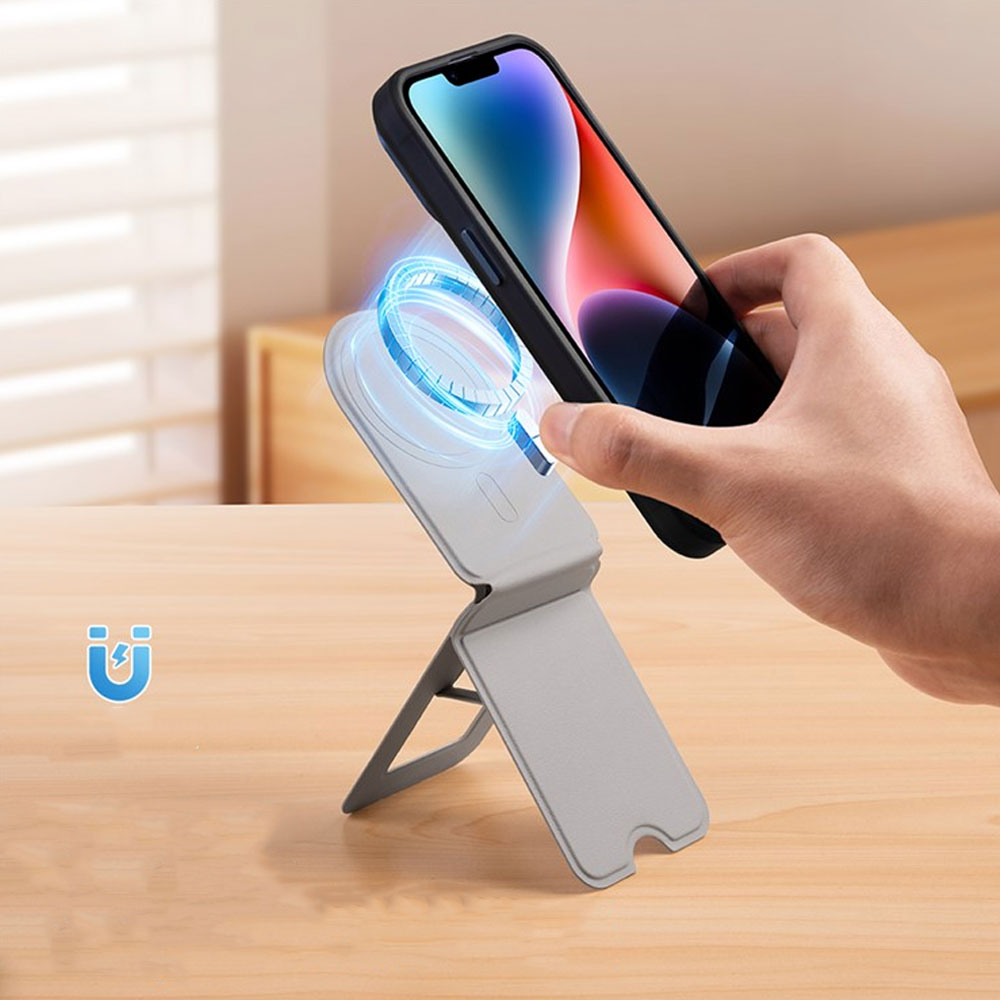 Faltbare Kunstleder Handy / Smartphone Halterung Tisch Ständer - Grau