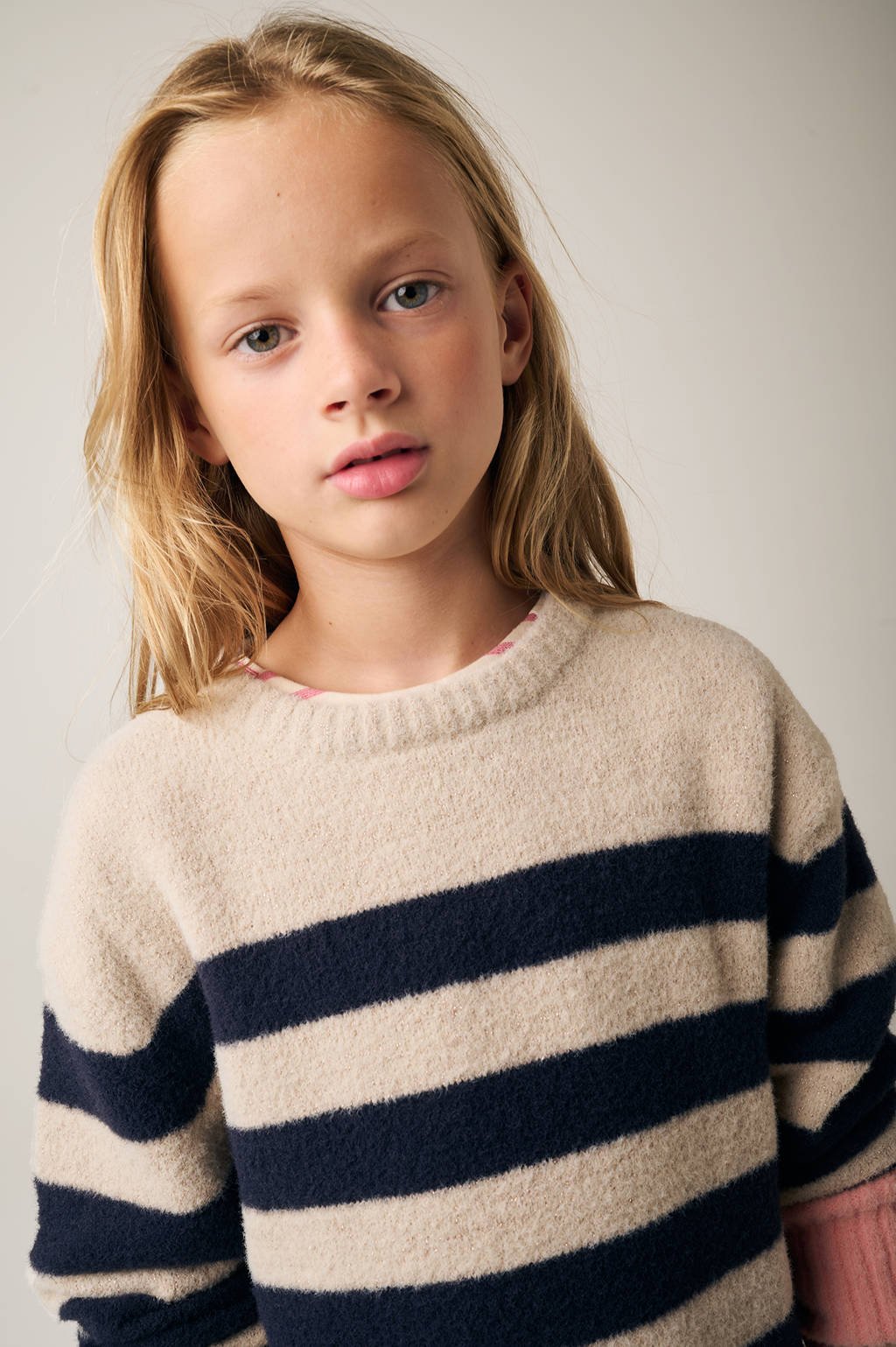 Tumble 'n Dry gestreepte sweater Saint Gervais met wol wit/oranje