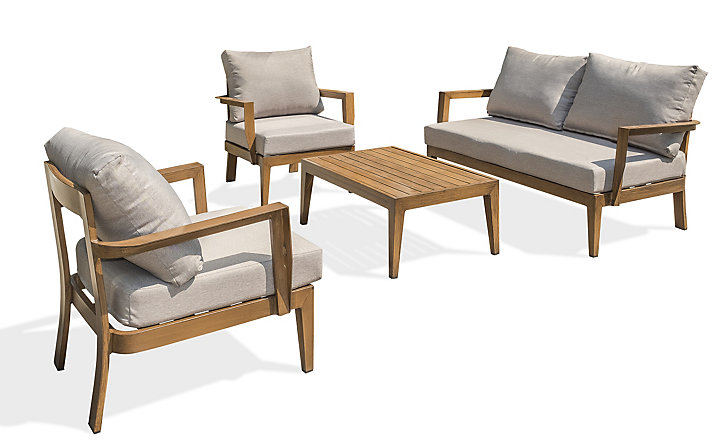 Salon bas de jardin Portofino DCB Garden aluminium effet bois marron 4 personnes
