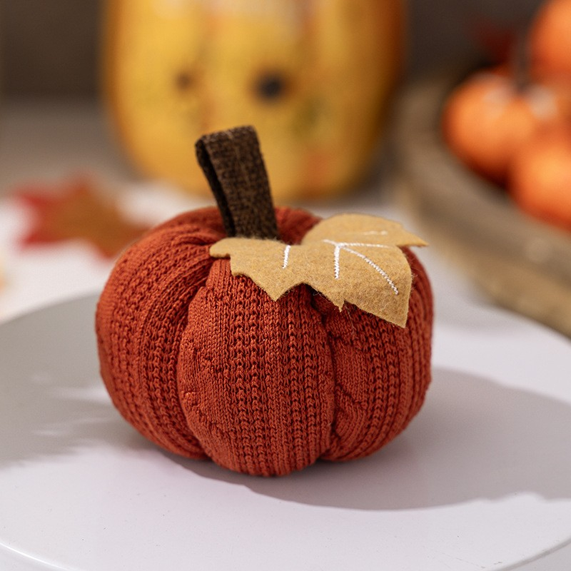 (Ø85x70mm) Strick Herbst Kürbis Deko Aufsteller Home Accessoire Thanksgiving Tischdekoration - Orange