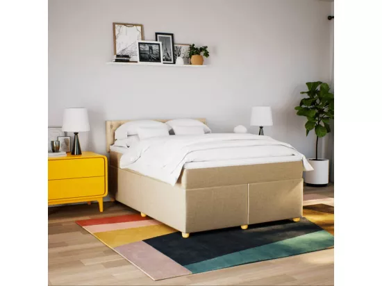 Sommier à lattes de lit avec matelas Crème 160x200 cm Tissu