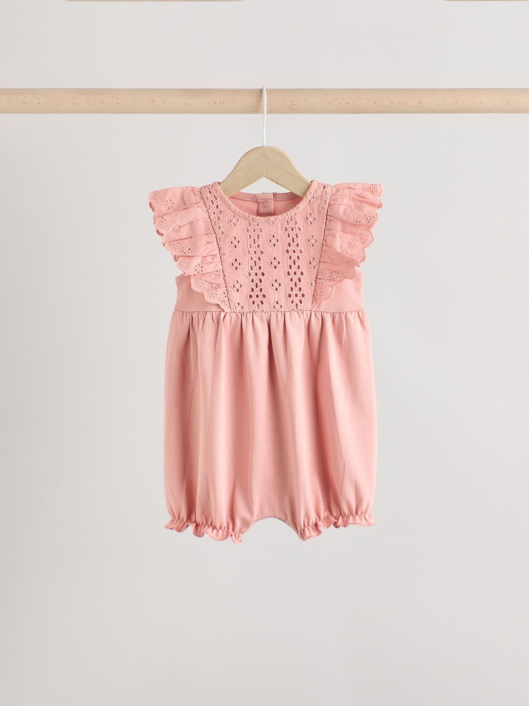 Ton-sur-ton roze - Broderie 3 Babyrompers
