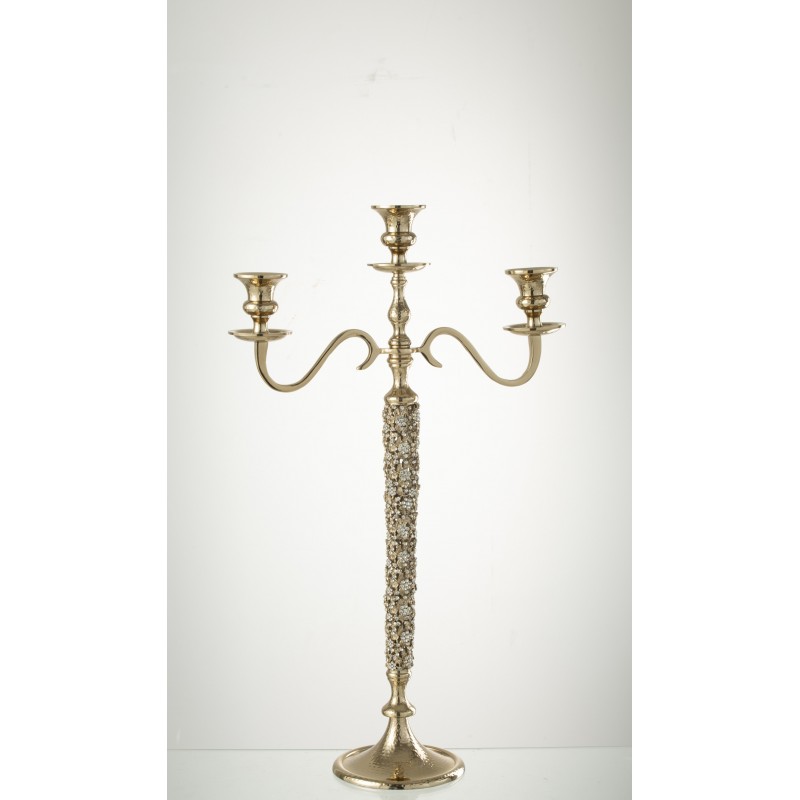 Chandelier 3 bougies en métal or 15x39x65 cm