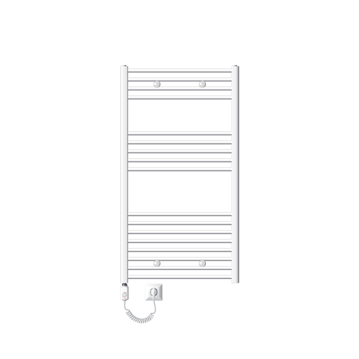 ECD Germany Elektrische badkamerradiator 750 x 1200 mm Wit Gebogen met Zijaansluiting incl. 1200W Verwarmingselement - Designradiator Handdoekwarmer Handdoekdroger Handdoekradiator Verwarming
