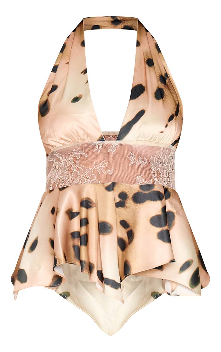 Multicolore Top Cache-cœur Dos Nu En Satin Imprimé Animalier Avec Dentelle