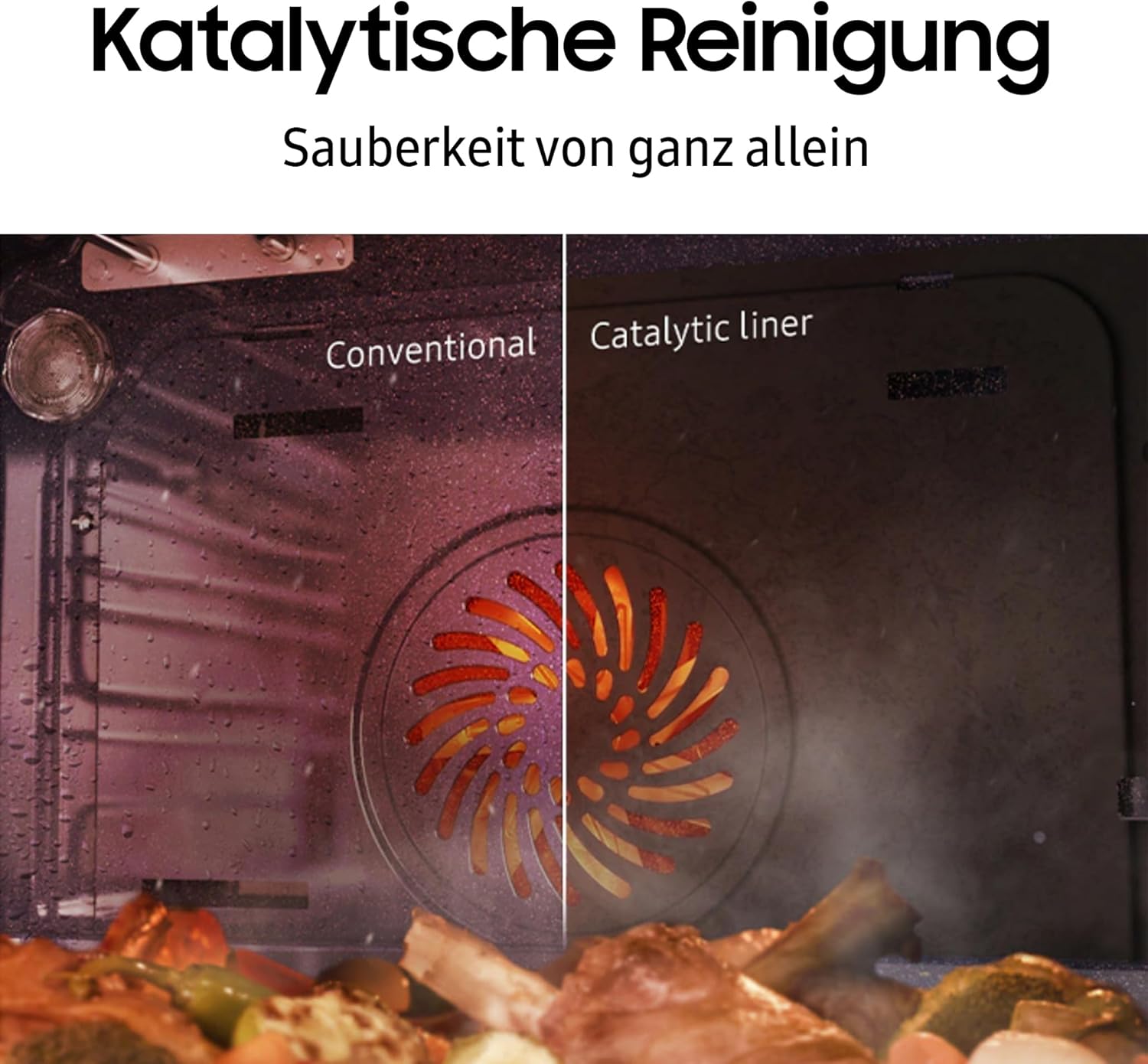 Samsung Katalyse Einbau-Backofen, 68 l, EEK: A, Single Fan, Katalytische Reinigung, 8 Heizarten inkl. 20 Automatik-Programmen, Edelstahl, NV68A1140BS/EG