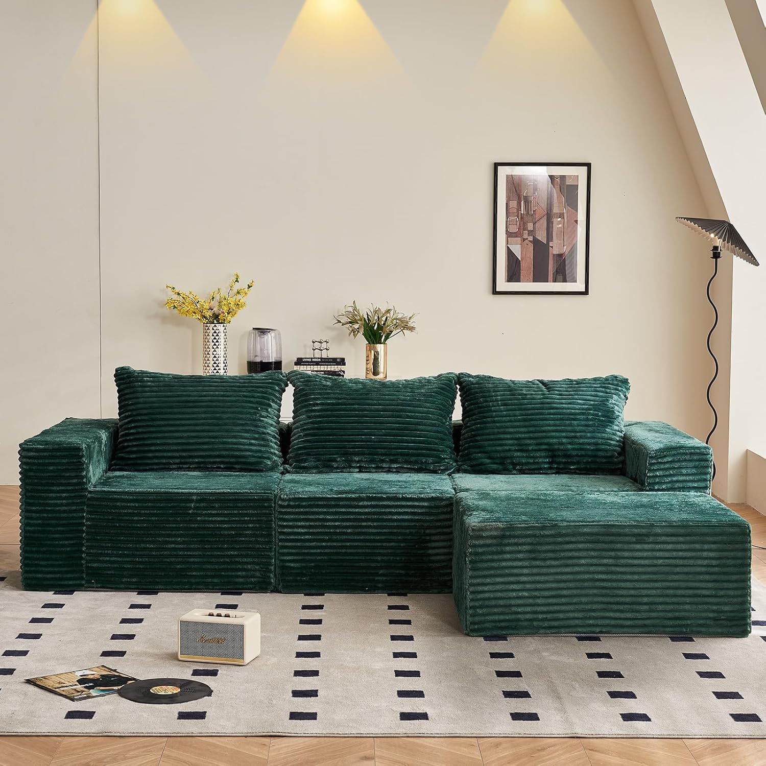 Vamcheer Ecksofa mit Schlaffunktion - Big Sofa Couch 3 Sitzer in L-Form, Modulares Boneless Schlafsofa als Wohnlandschaft, 274 x 102 cm, Grün