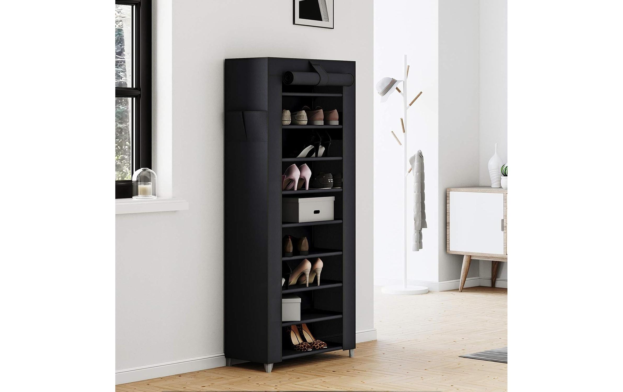 Schuhregal 28 x 162 cm, SchwarzTextilschrank