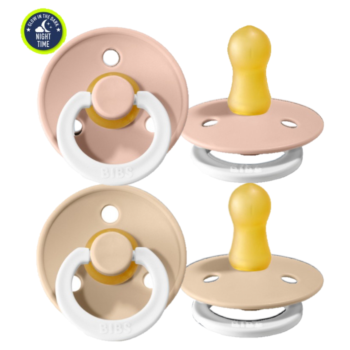 BIBS Colour 2 PACK Latex Size 2 Blush GLOW/Vanilla GLOW - Ecru