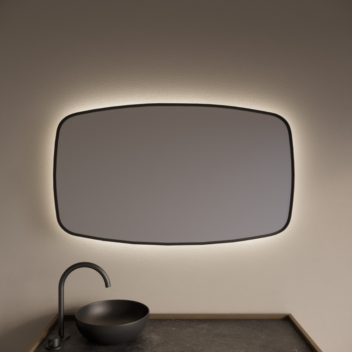 Gliss Design Epos spiegel met LED-verlichting 100x60cm horizontaal mat zwart