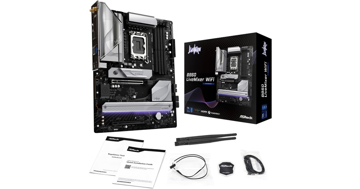 ASRockB860 LiveMixer WiFi socket 1851 moederbord  (RAID, 2.5 Gb-LAN, Wi-Fi, BT, Sound, ATX)