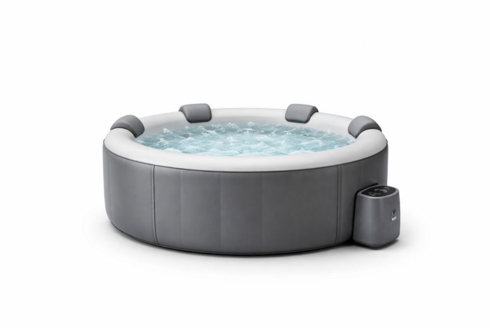 Aufblasbarer Whirlpool Rund PVC Grau mit Heiz- und Massagesystem