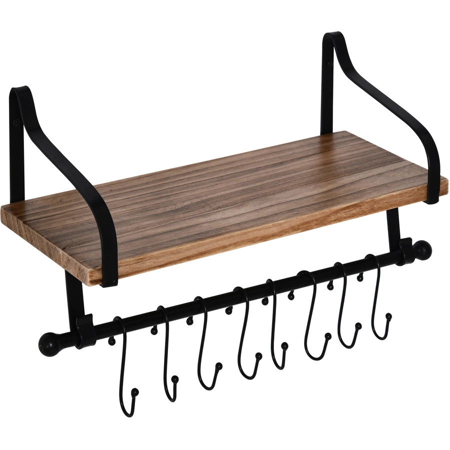 HOMCOM Wandregal mit 8 Haken braun, schwarz