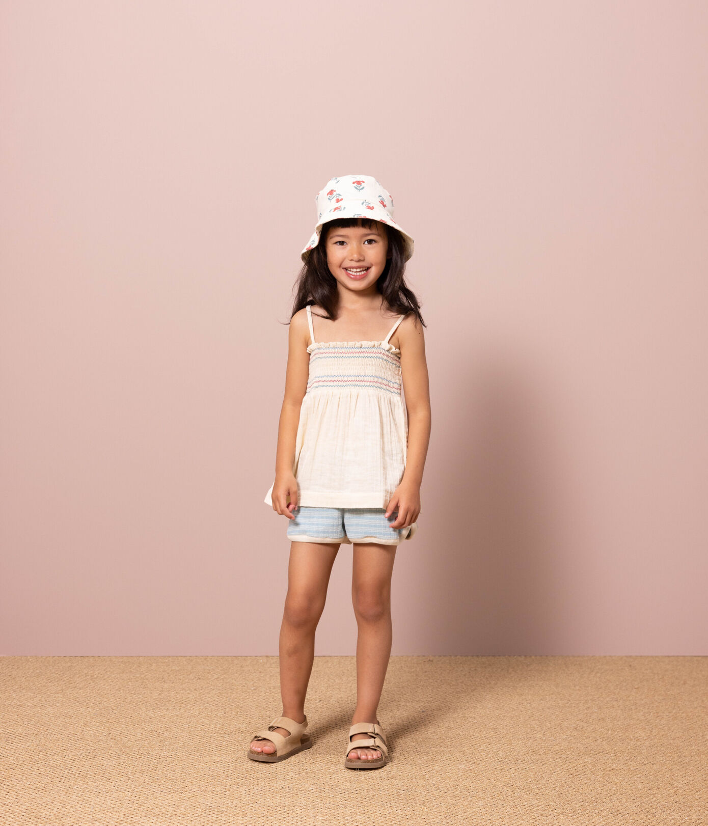Capeline fleurs enfant fille en gaze de coton