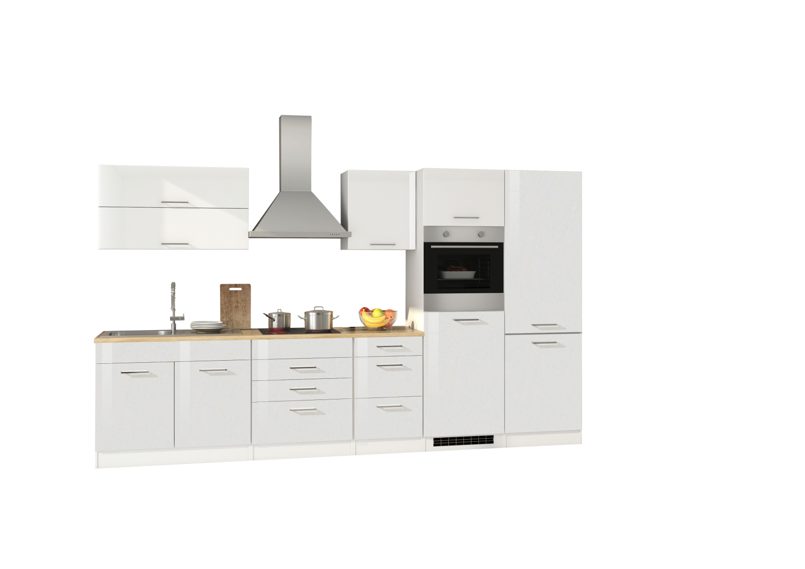 Küchenblock ROM - weiß Hochglanz - mit E-Geräten - 350 cm