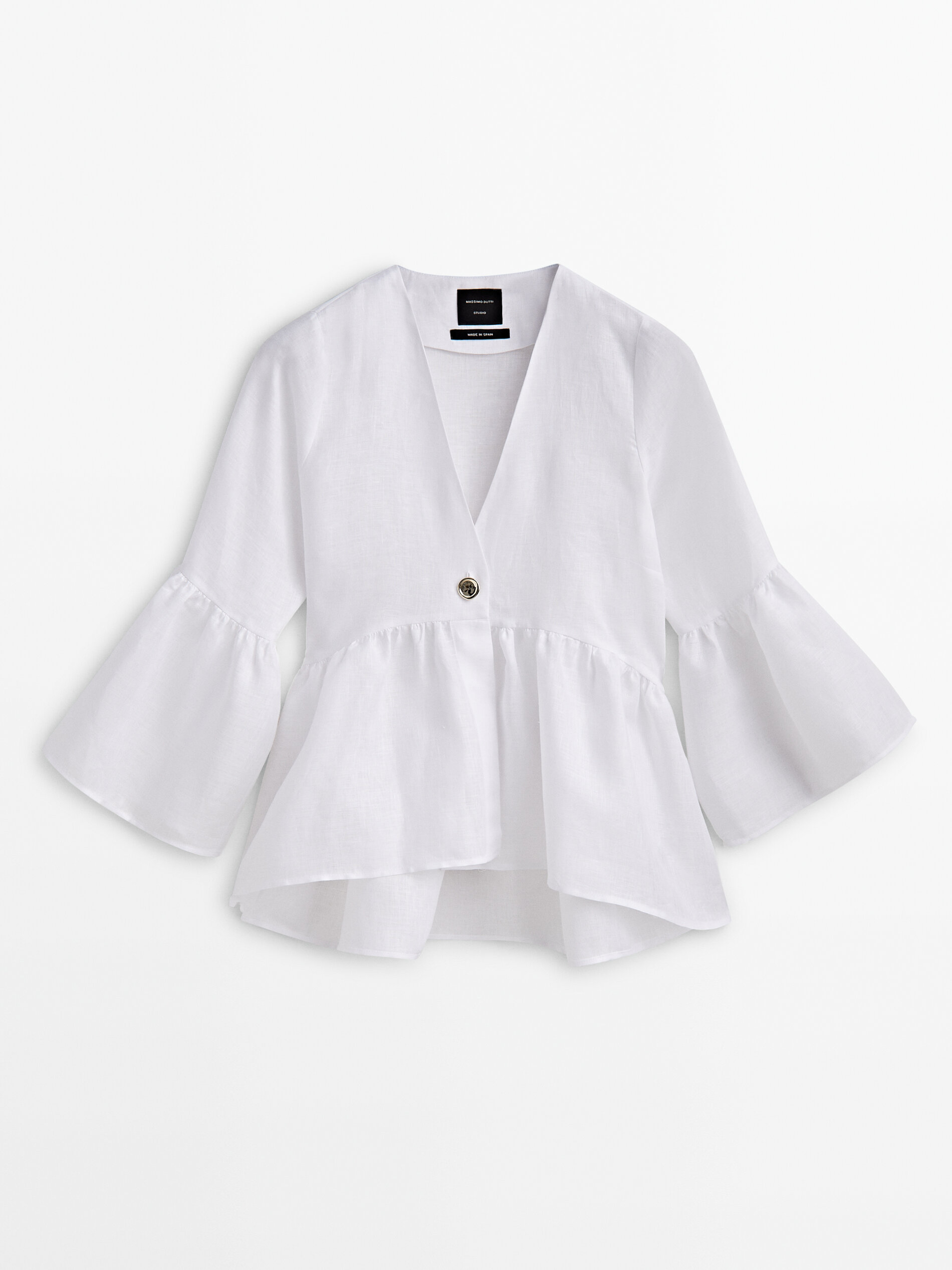 Camisa peplum de linho com botões - Studio - BRANCA