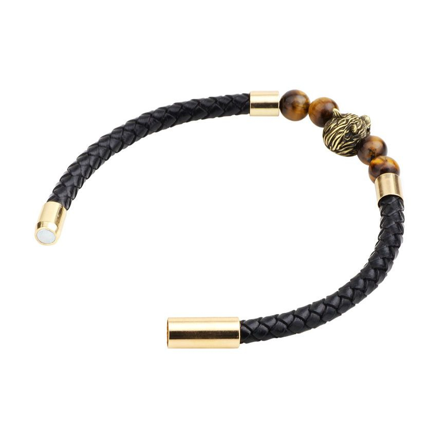 KINNO - Armband van echt leer met dierenagaatkralen