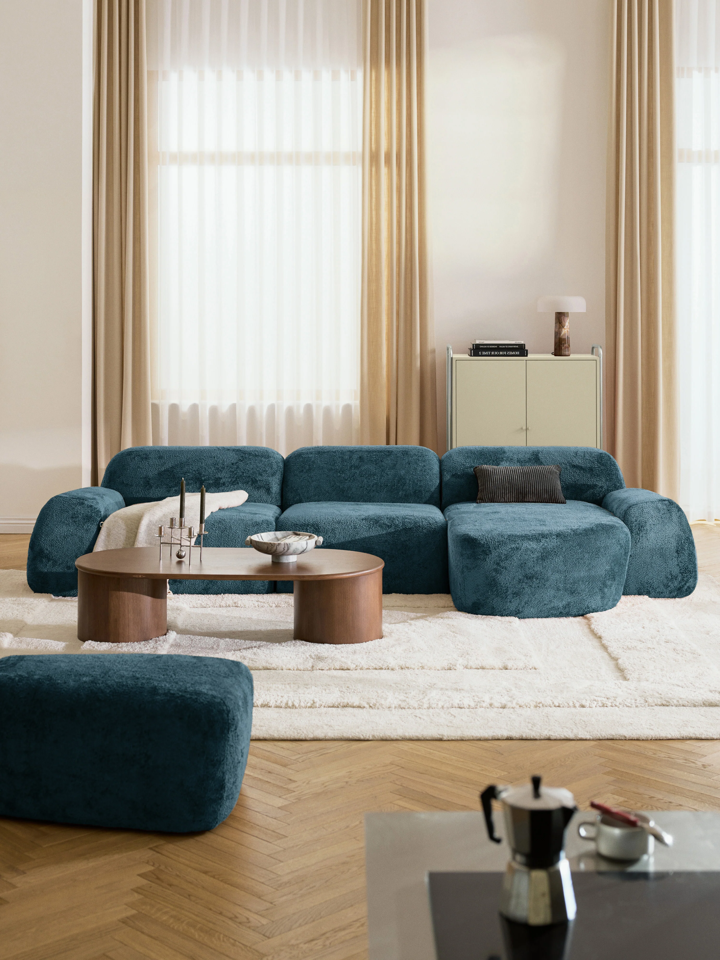 Modulaire teddy-bouclé hoekbank Wolke (4-zits)