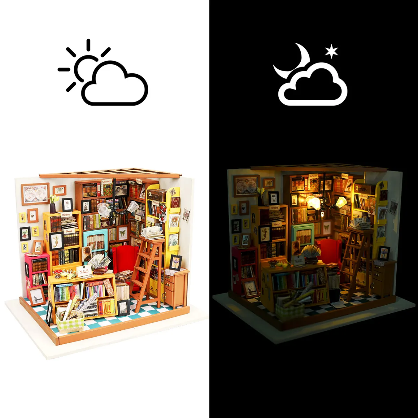 (221-tlg. Set) Rolife Modell Bausatz DIY Miniatur Haus mit Licht Home Deko für Erwachsene (DG102) - Sam's Study