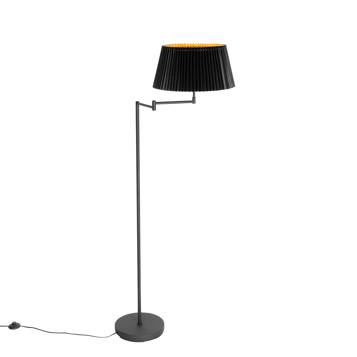 Vloerlamp zwart met zwart plisse kap en verstelbare arm - Ladas Deluxe