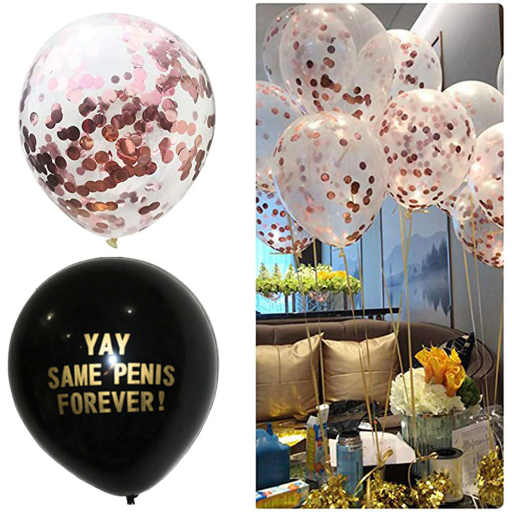 (10er Set) Bachelorette Party Ballons Funny Junggesellinnenabschied Luftballons mit Konfetti - Schwarz / Roségold / Gold