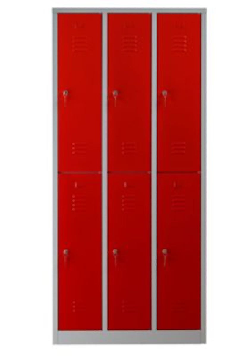 PROREGAL Garderobekast Camel 6 Compartimenten HxBxD 195 x 90 x 50 cm Cilinderslot Grijs-Rood