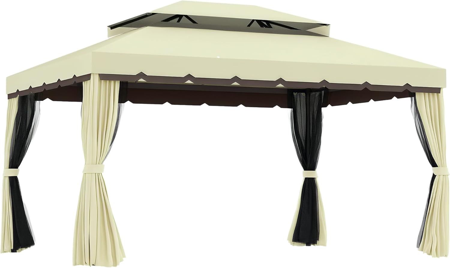 Outsunny Gartenpavillon Pavillon Gartenzelt Festzelt Partyzelt mit 4 x Seitenwand wetterfest Aluminium Polyester Cremeweiß 3,9 x 2,9 x 2,7 m