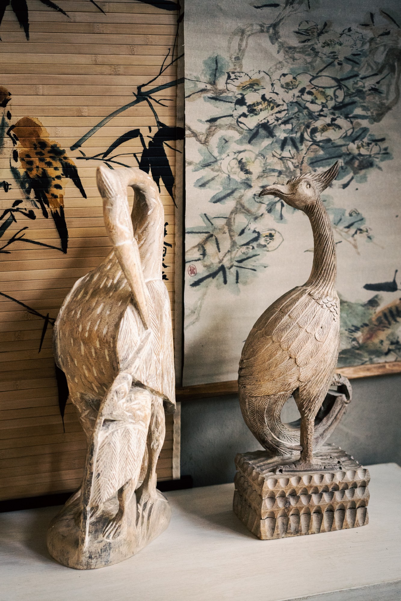 Massivholz-Figur 'Reiher', natur, H 62 cm, B 22 cm, L 16 cm von fischer's lagerhaus