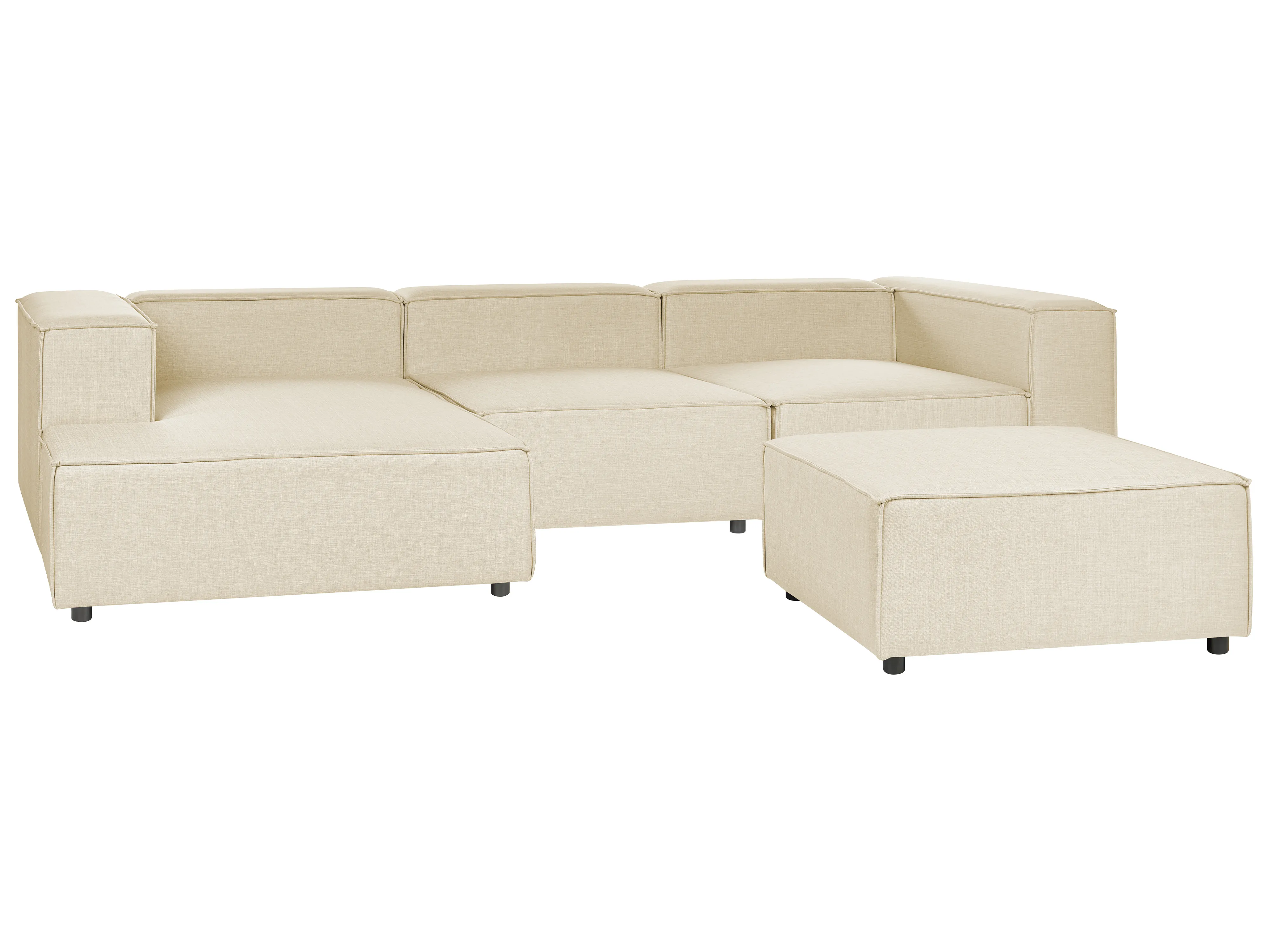 Modulaire hoekbank 3-zits APRICA Kunstlinnen Beige met ottomaan rechtszijdig