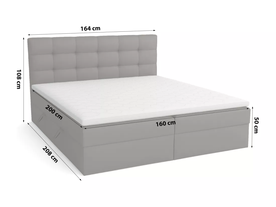 LIT BOXSPRING avec coffre de lit Glame 160x200 cm, Lux 06 (Gris)