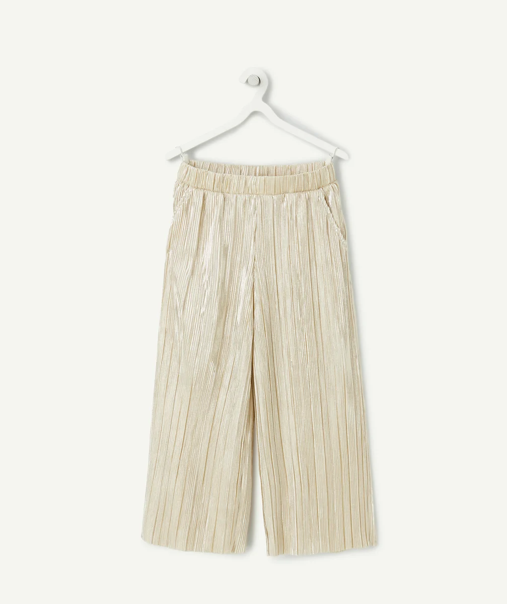 PANTALON LARGE FILLE PLISSÉ COULEUR DORÉE PAILLETÉ